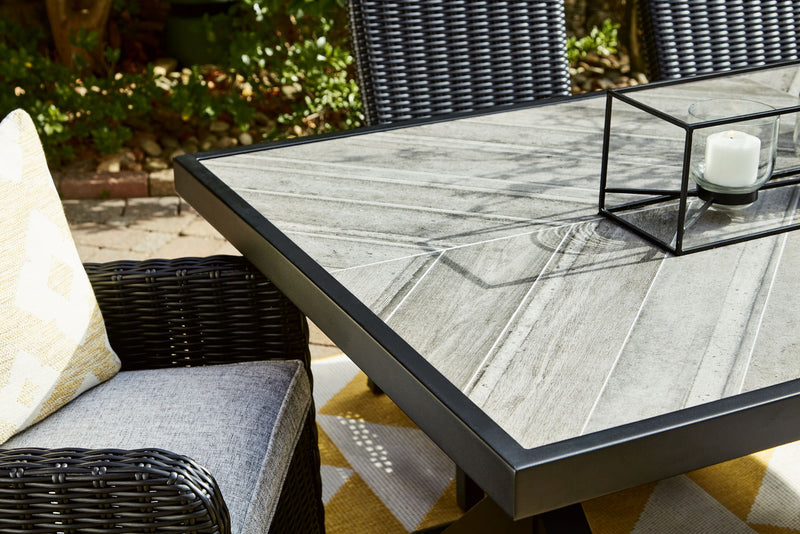 Beachcroft - Rectangular Dining Table With Umbrella Option - Black / Light Gray