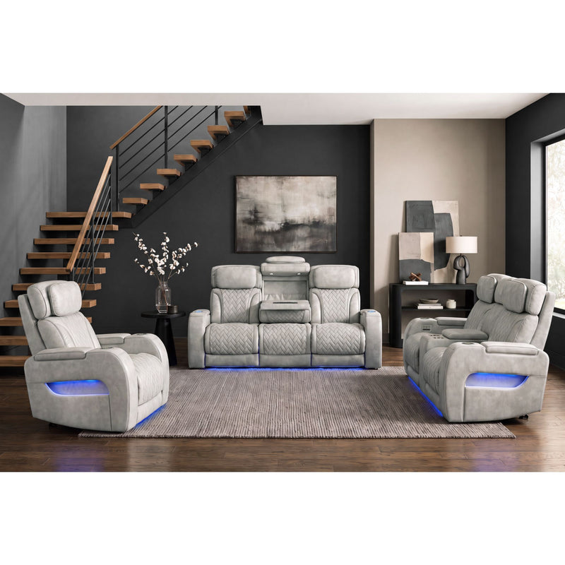 Prime Time - P3 Loveseat With Console, 7 Colors Led, Cup Holders And Wireless Charger Controller - Leather Gel Light Gray