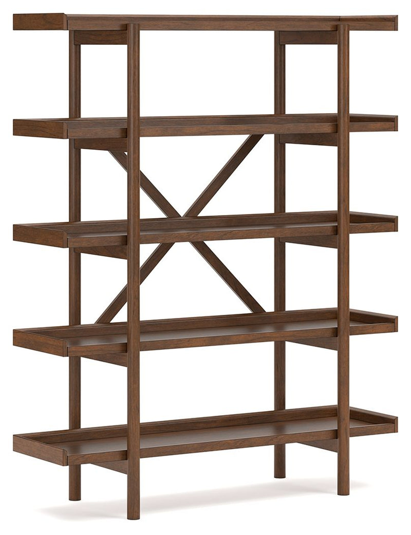 Lyncott - 3 Pc. - Home Office Desk, Chair, Bookcase - Brown