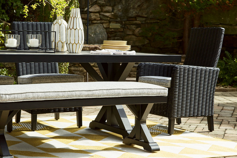 Beachcroft - Rectangular Dining Table With Umbrella Option - Black / Light Gray