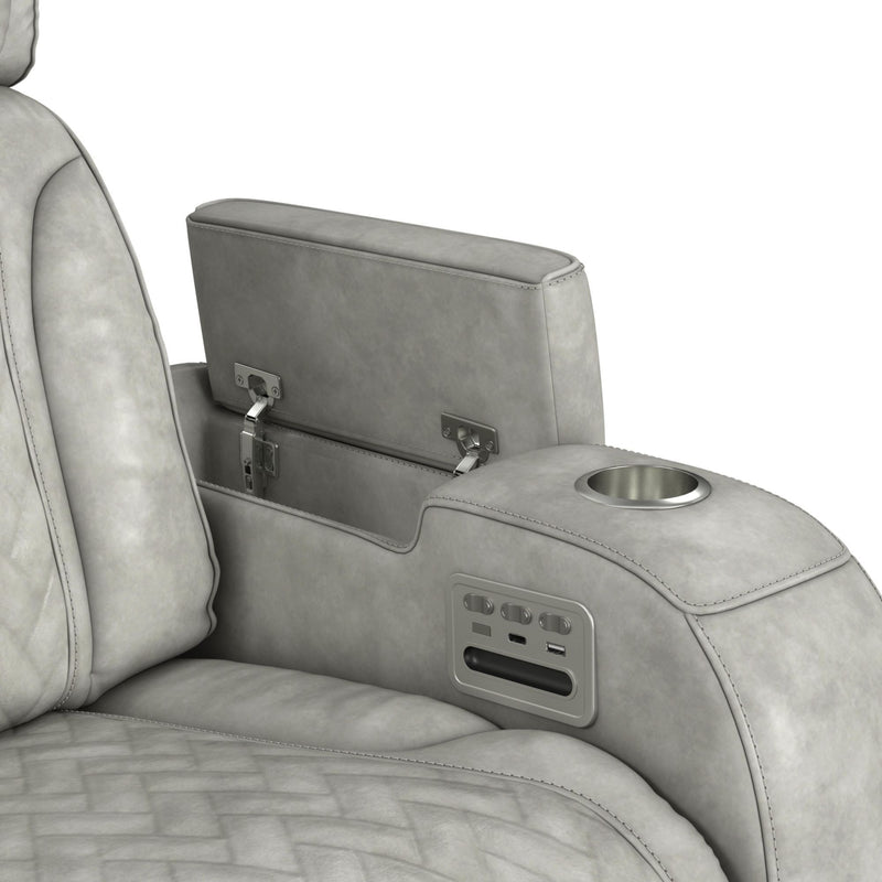 Prime Time - P3 Loveseat With Console, 7 Colors Led, Cup Holders And Wireless Charger Controller - Leather Gel Light Gray