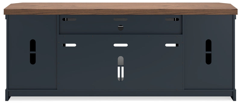 Landocken - XL TV Stand With Fireplace Option - Brown / Blue