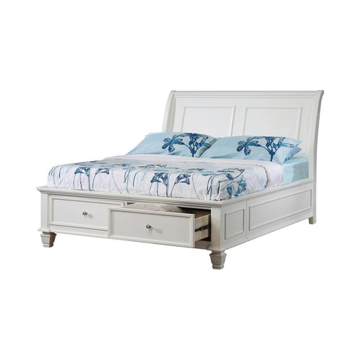 Selena Full Sleigh Bed with Footboard Storage Cream White image