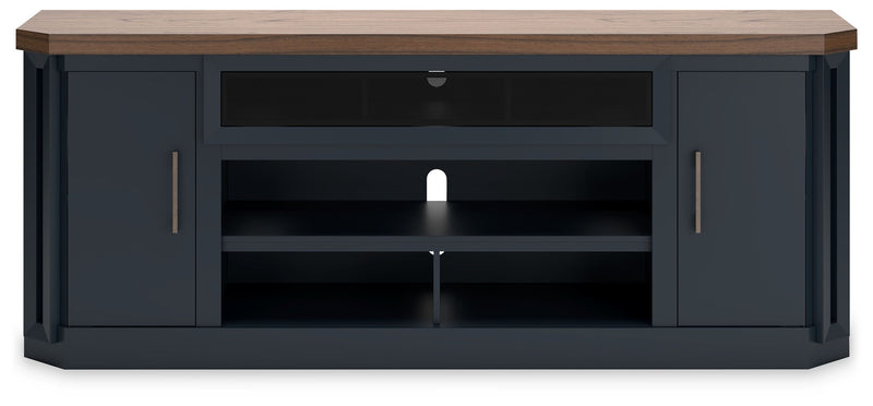 Landocken - XL TV Stand With Fireplace Option - Brown / Blue