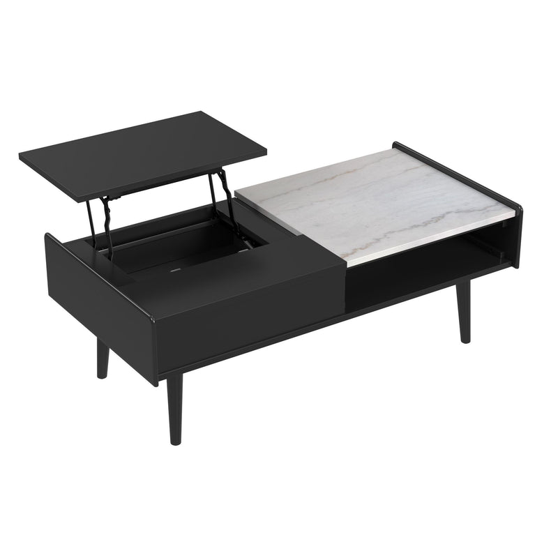 Lanette - Coffee Table With White Marble And Lift-Top - Black