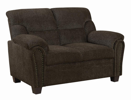 Clementine Upholstered Loveseat with Nailhead Trim Brown image