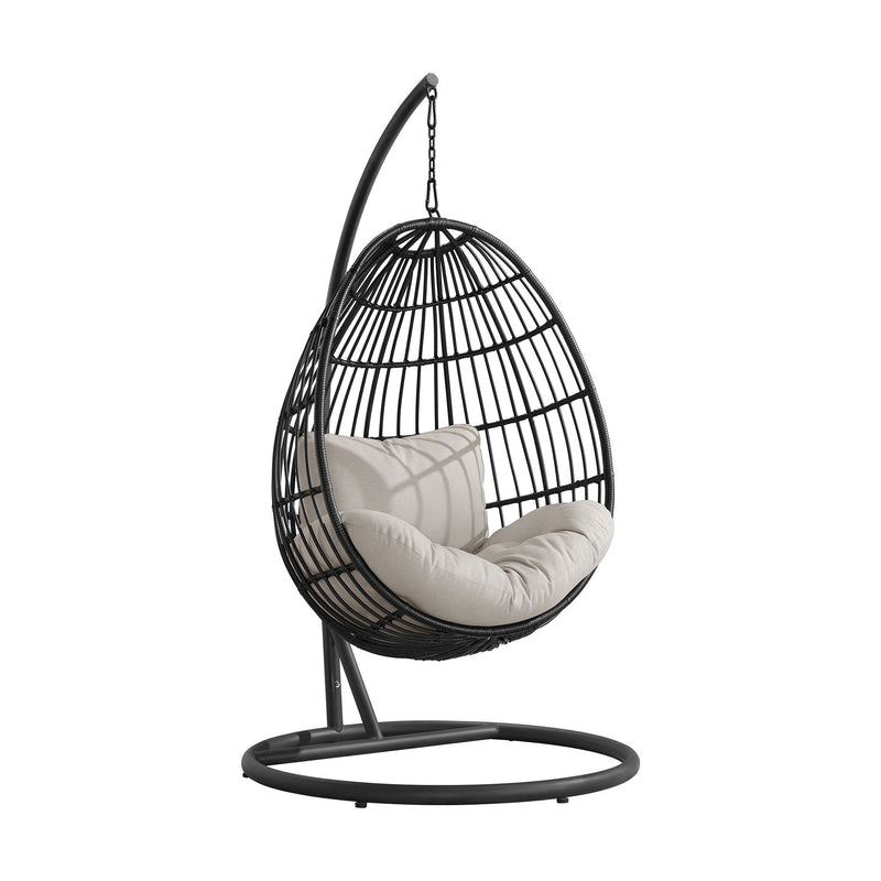 Playa - Swing Egg Chair With Base And Pillar - Dark Gray / Beige