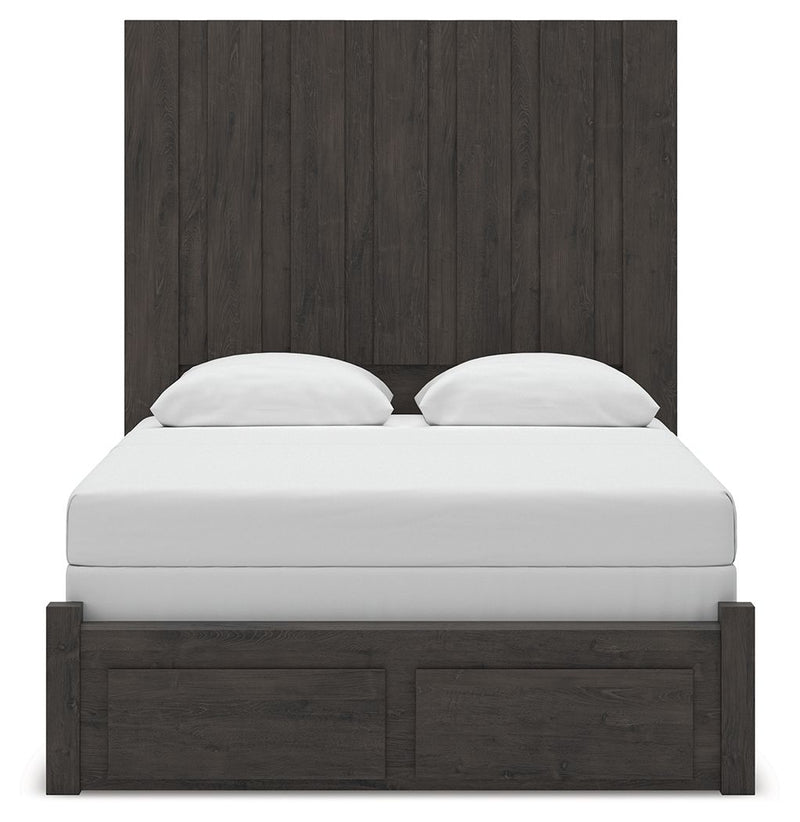 Fraluna - 3 Pc. - Queen Panel Storage Bed, Dresser And Mirror - Charcoal