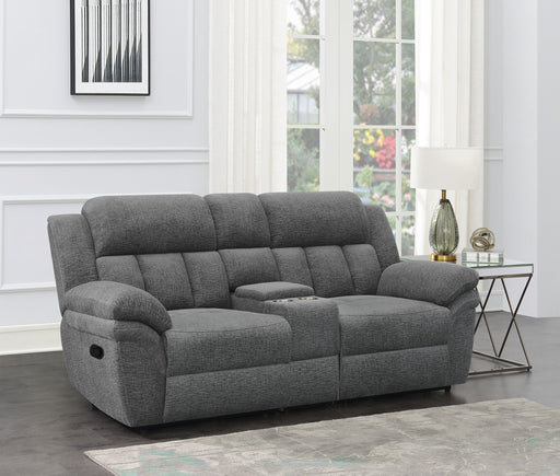 Bahrain Upholstered Motion Loveseat with Console Charcoal image