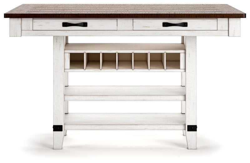 Valebeck - Rect Dining Room Counter Table With Wine Rack - White / Brown