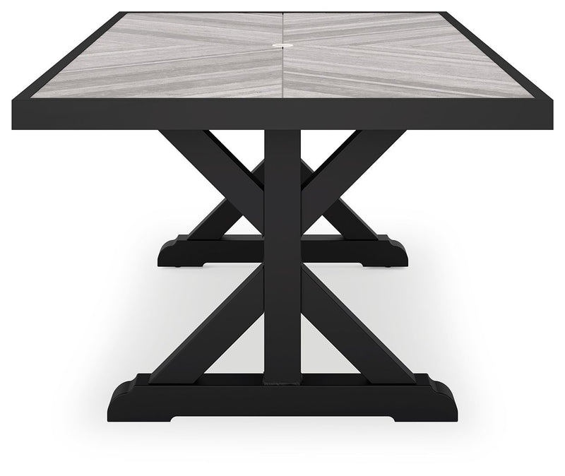 Beachcroft - Rectangular Dining Table With Umbrella Option - Black / Light Gray