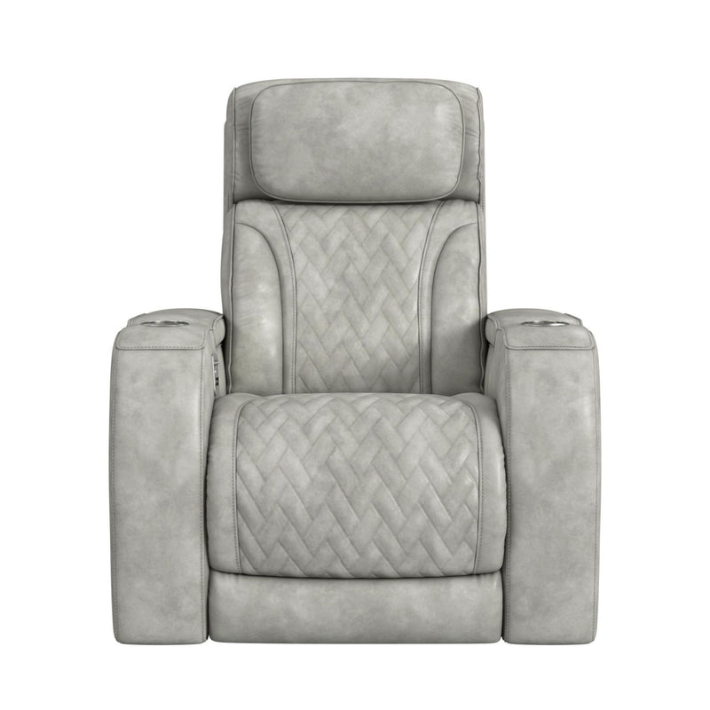 Prime Time - P3 Recliner With 7 Colors Led, Cup Holders And Wireless Charger Controller - Leather Gel Light Gray