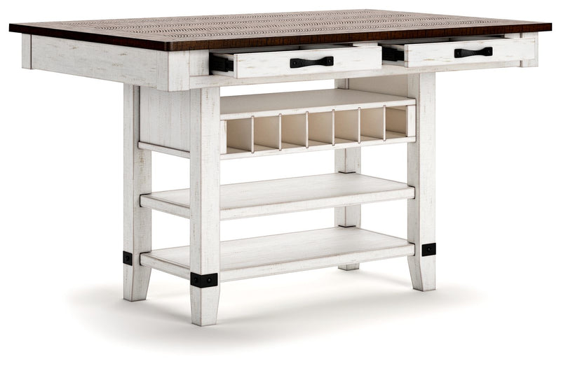 Valebeck - Rect Dining Room Counter Table With Wine Rack - White / Brown