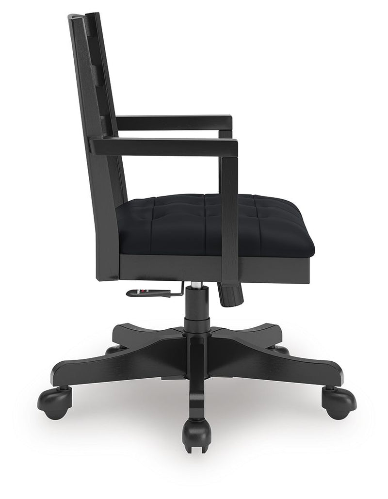 Wildenauer - 4 Pc. - Home Office Desk And Return, Swivel Desk Chair, Bookcase - Brown / Black