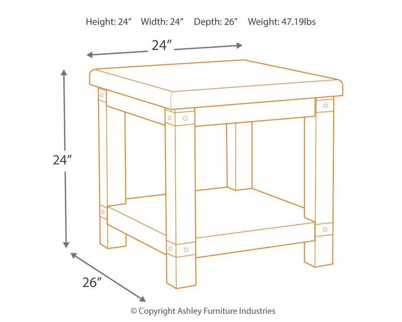 Carynhurst - Rectangular End Table - White Wash Gray