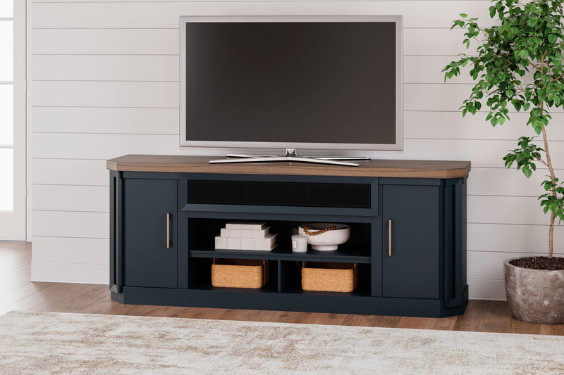 Landocken - XL TV Stand With Fireplace Option - Brown / Blue