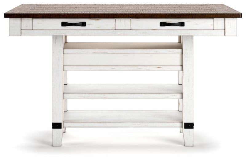 Valebeck - Rect Dining Room Counter Table With Wine Rack - White / Brown