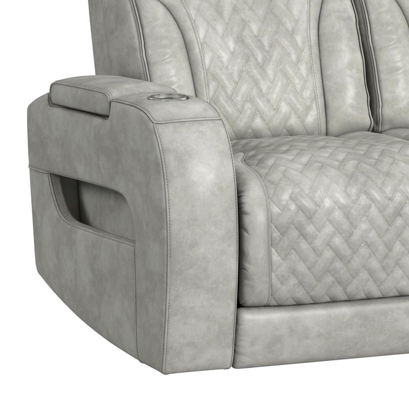 Prime Time - P3 Sofa With Ddt, 3.0 Table, 7 Colors (Led And Cup Holders), Reading Light, Vibration, Speaker, And Heat Massage - Leather Gel Light Gray