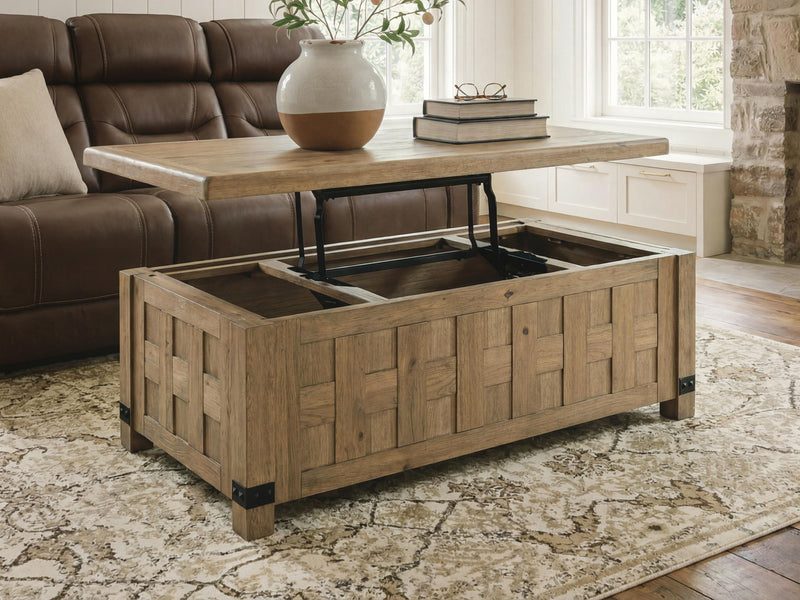 Ridgester - Lift Top Cocktail Table - Light Brown