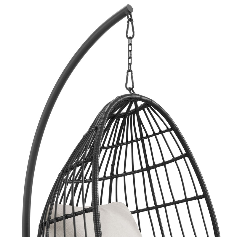 Playa - Swing Egg Chair With Base And Pillar - Dark Gray / Beige