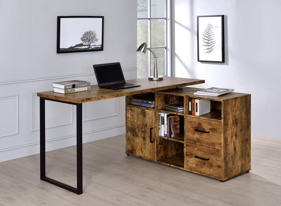 Hertford L-shape Office Desk with Storage Antique Nutmeg