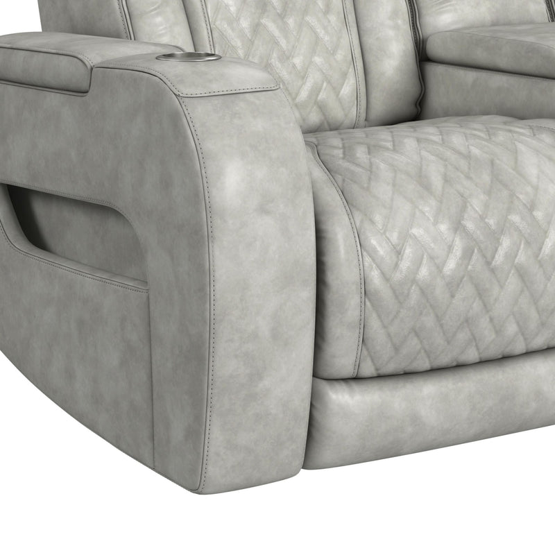 Prime Time - P3 Loveseat With Console, 7 Colors Led, Cup Holders And Wireless Charger Controller - Leather Gel Light Gray