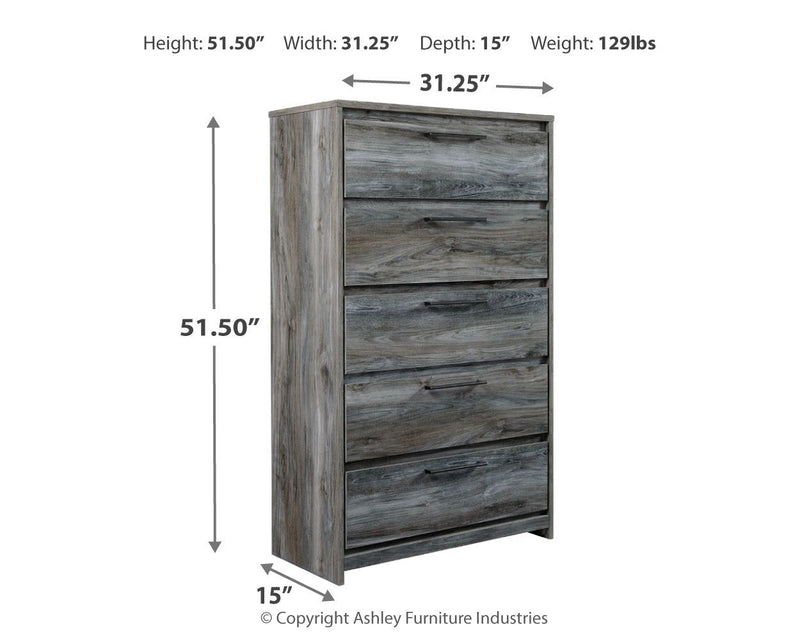 Baystorm - Five Drawer Chest - Gray
