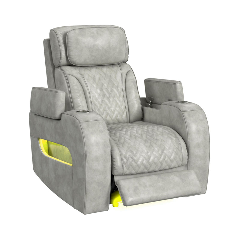 Prime Time - P3 Recliner With 7 Colors Led, Cup Holders And Wireless Charger Controller - Leather Gel Light Gray