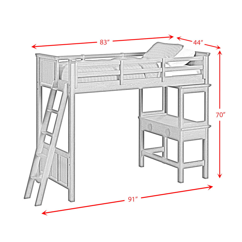 Hampton Kids - Loft Bed With Ladder And Desk With Speaker