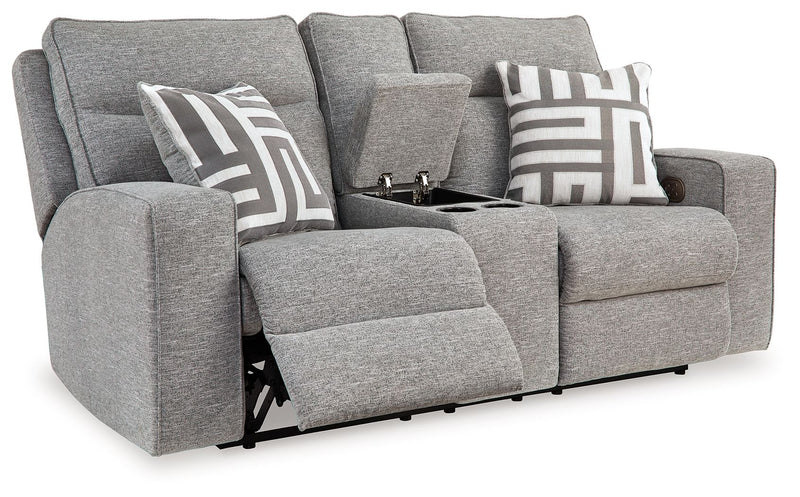 Biscoe - Power Reclining Loveseat With Console /Adj Headrest - Pewter