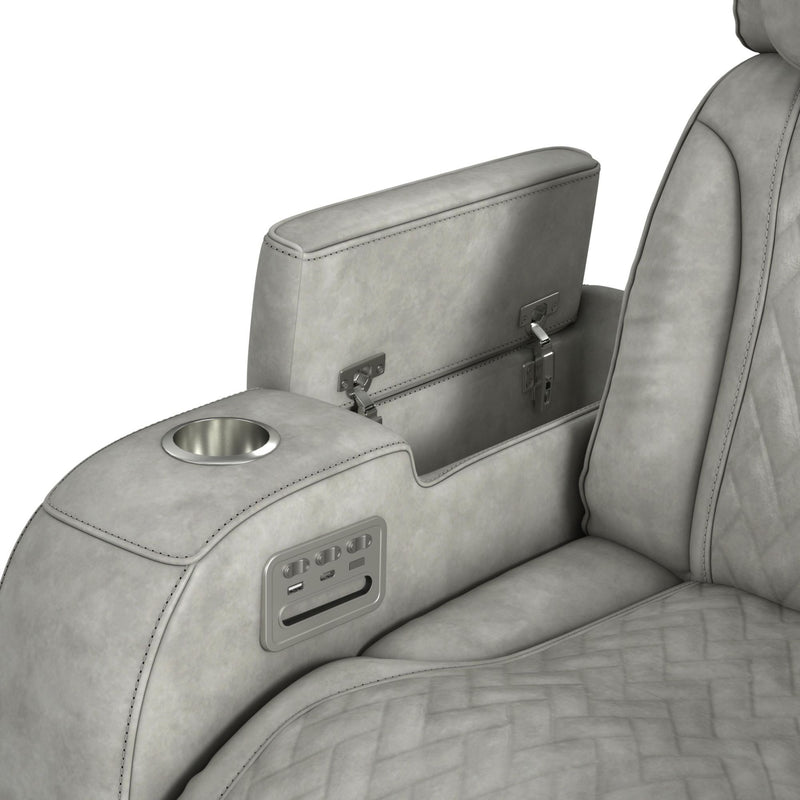 Prime Time - P3 Recliner With 7 Colors Led, Cup Holders And Wireless Charger Controller - Leather Gel Light Gray