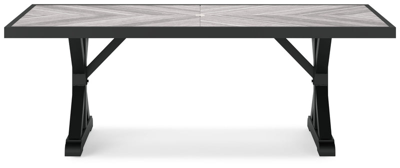Beachcroft - Rectangular Dining Table With Umbrella Option - Black / Light Gray