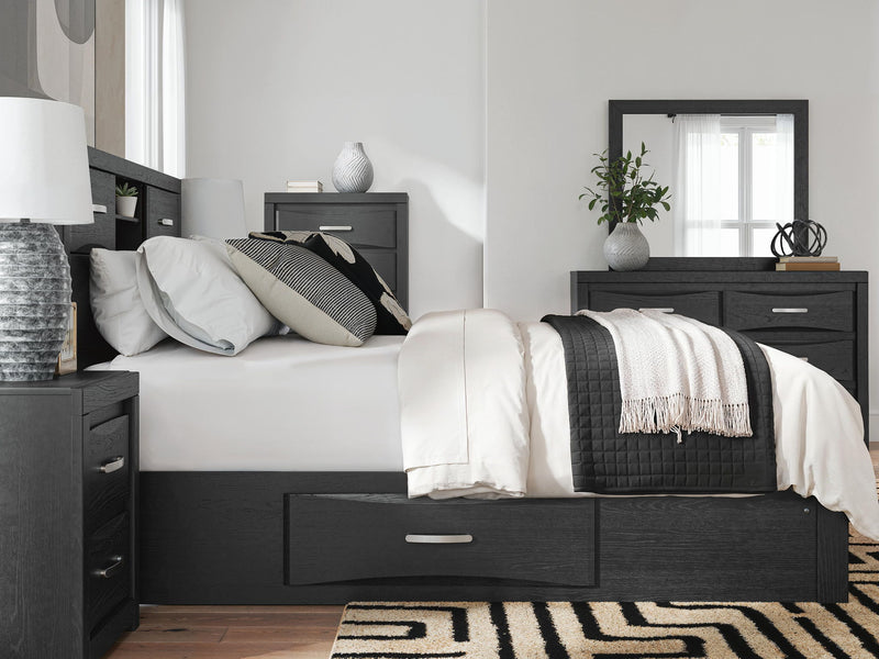 Stabotta - Queen Bookcase Bed With Storage Footboard And 2 Under Bed Storage Units - Black
