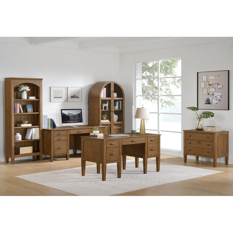 Portico - Half Pedestal Desk With Power / USB - Brown Oak