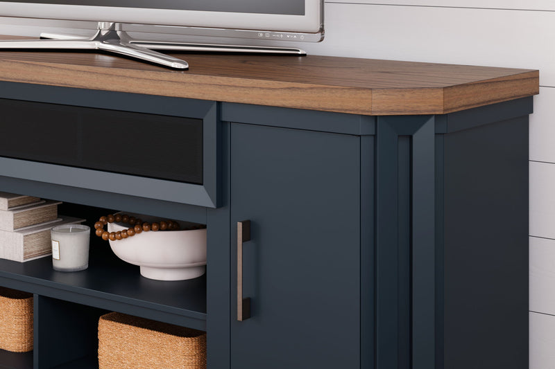 Landocken - XL TV Stand With Fireplace Option - Brown / Blue